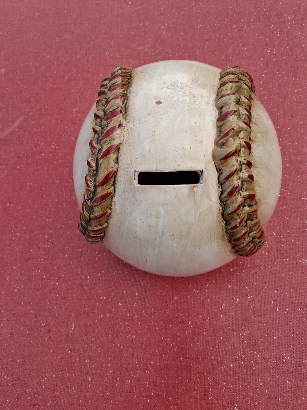 Ivory-Tone Round Kids Coin Bank with Red Braided Trim